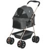3 in 1 Pet Stroller with Detachable Carrier, Foldable Dog Stroller with Storage Basket, Cupholder, for Mini Dogs, Gray