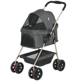 3 in 1 Pet Stroller with Detachable Carrier, Foldable Dog Stroller with Storage Basket, Cupholder, for Mini Dogs, Gray