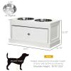 Elevated Dog Bowls Large Dog Feeder Station with 2 Stainless Steel Bowls Storage Drawer Wood Stand White